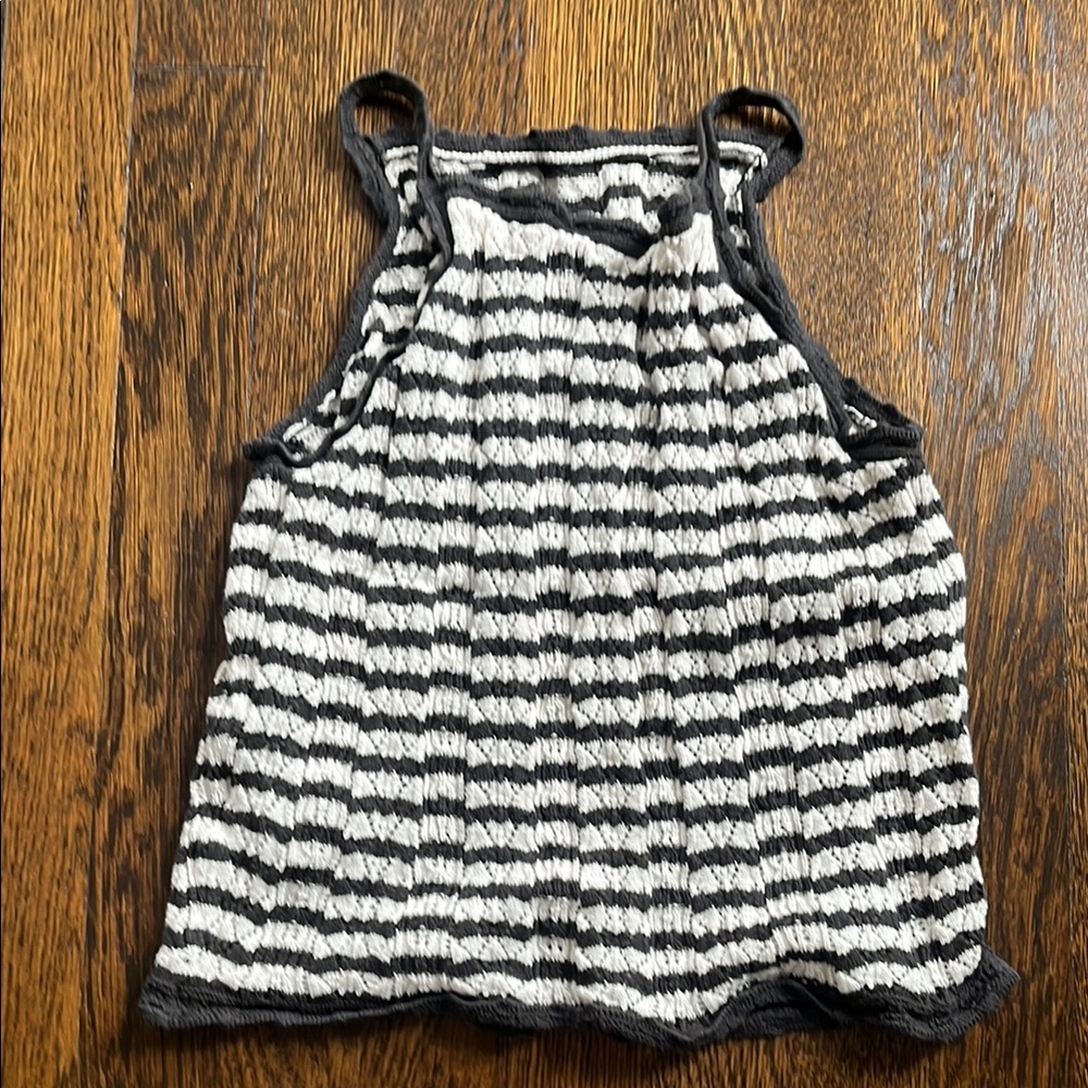 American Eagle Striped Black and White Tank